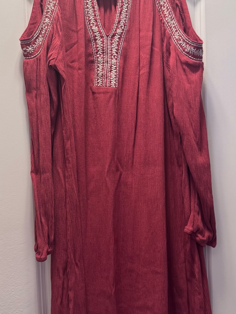 Time and Tru Rose-Red Embroidered Maxi Top